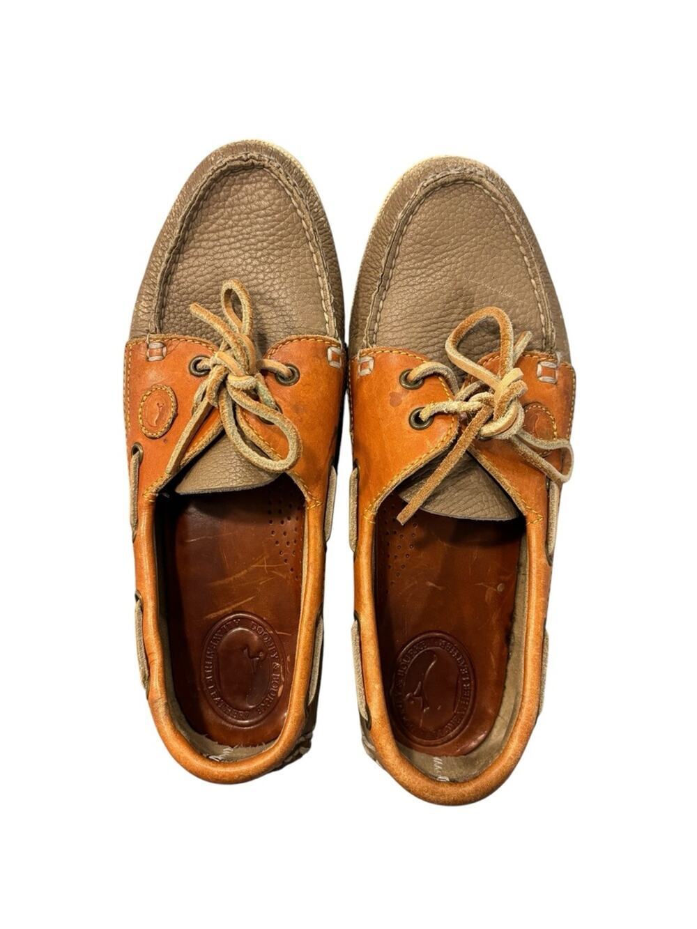 Dooney & Bourke Regatta Leather Boat Shoes Loafers Gray Brown Tan, Size 8